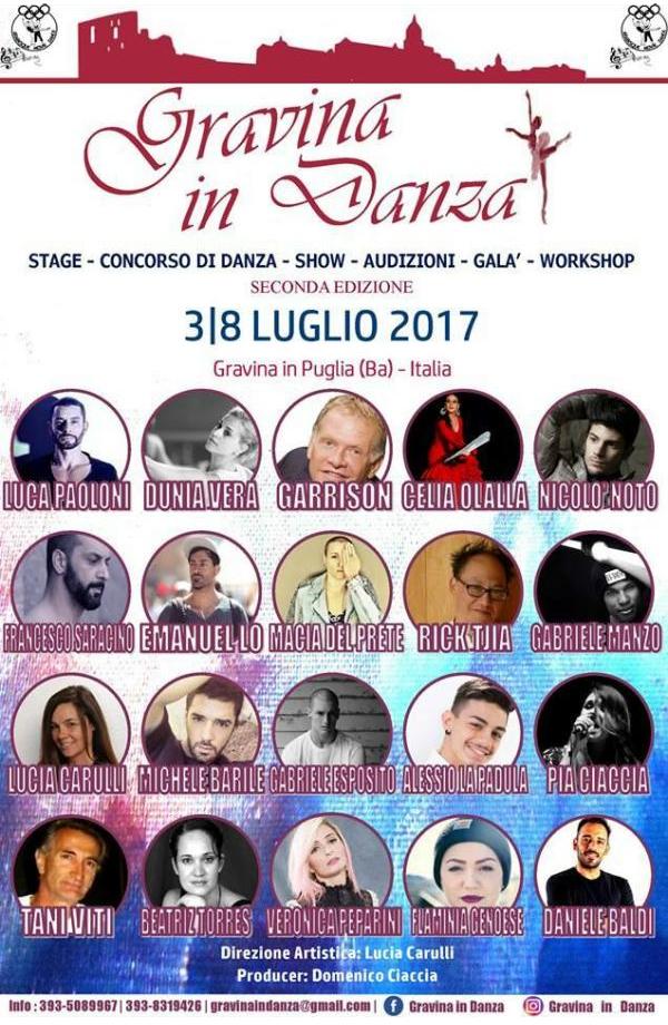 Gravina in Danza 2017 - Gravina in Puglia (BA) - Stage, Concorso di Danza, Show, Audizioni, Gal, Workshop - Direzione Artistica Lucia Carulli - Producer Domenico Ciaccia